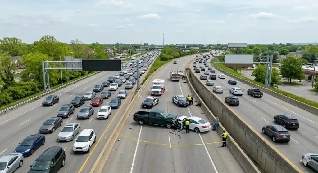 Louisville Crash Blocks I-265 North Ramp to Westport Road in Jefferson County