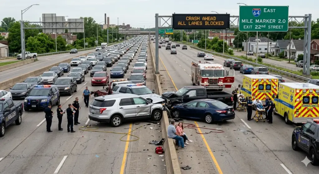 Multiple Injured in Two Vehicle Crashes on I-64 East Louisville KY