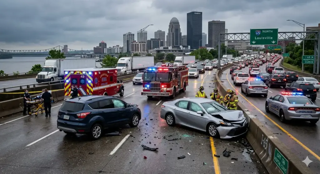 Two-Vehicle Crash Causes Heavy Delays on I-65 Near Downtown Louisville