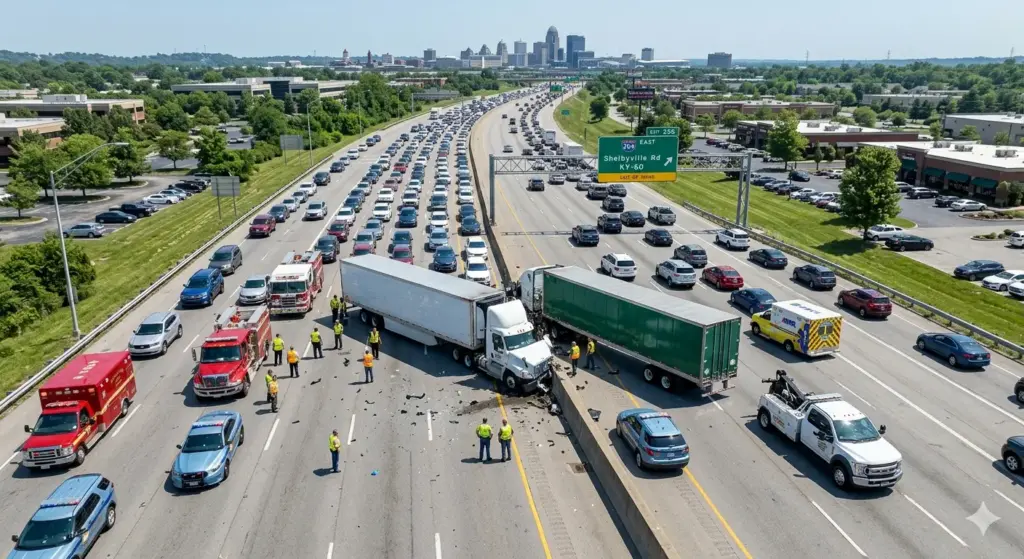 Louisville, KY – Two Semi Trucks Crash on I-264 Near Shelbyville Road, Causing Major Delays